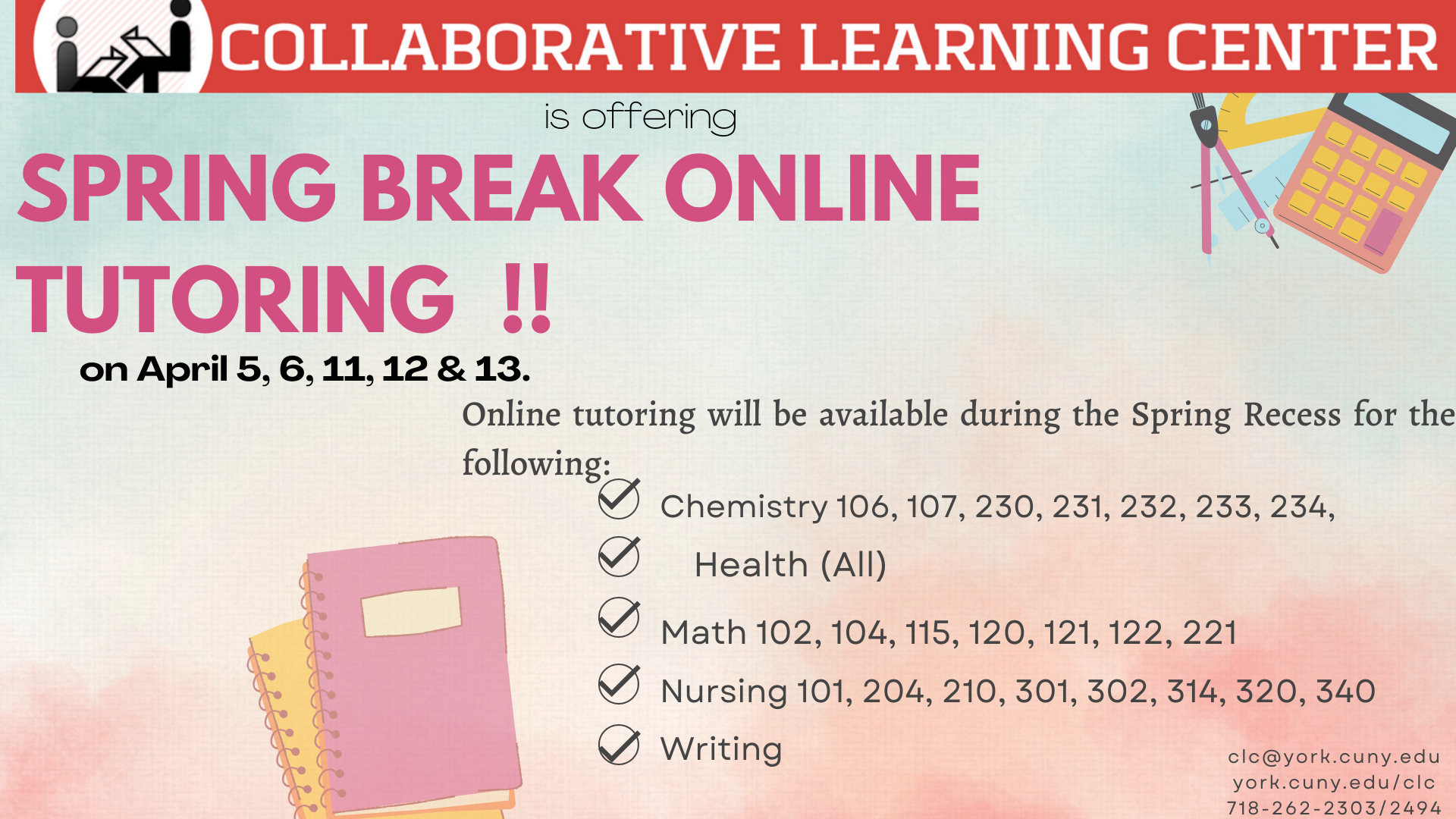 CLC Online Tutoring during Spring Break 2023 Collaborative Learning