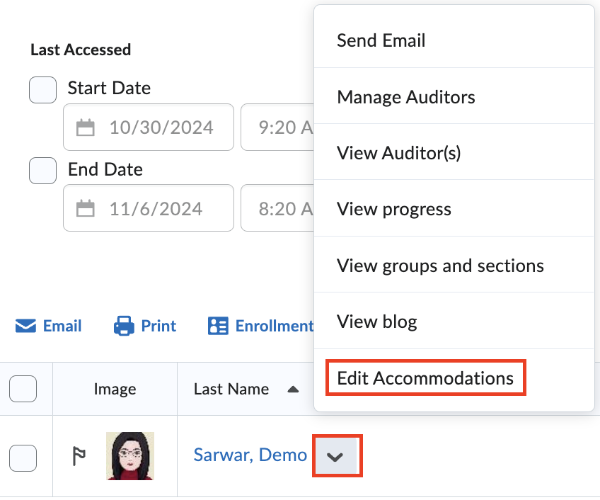 Edit accommodations