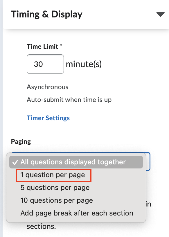 Display one question per page.