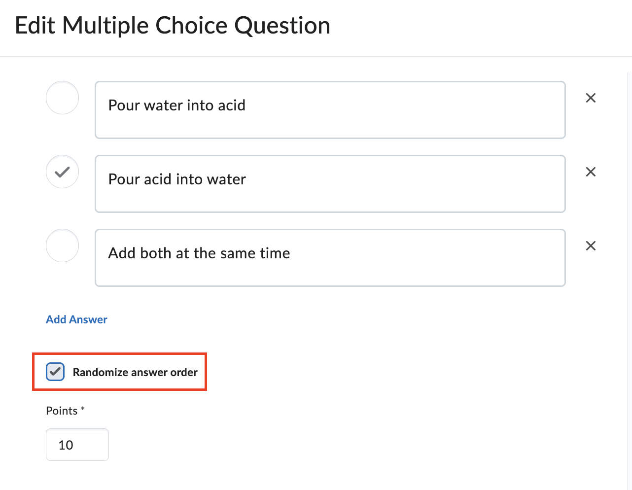 Randomize quiz answers