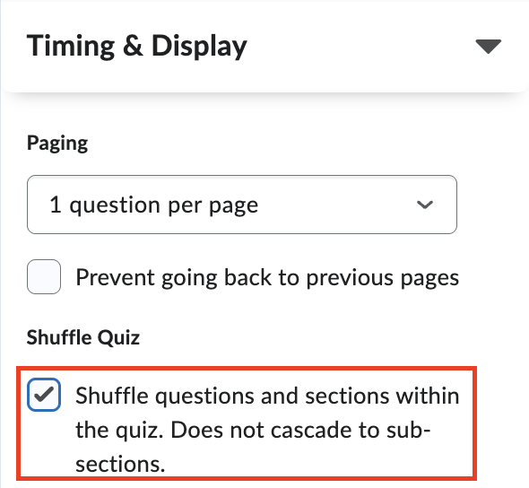 check the box to shuffle questions.