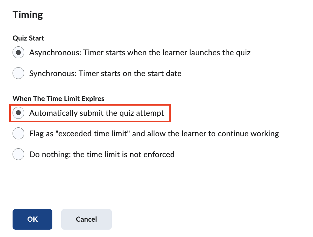 Automatically submit quiz when time is over.