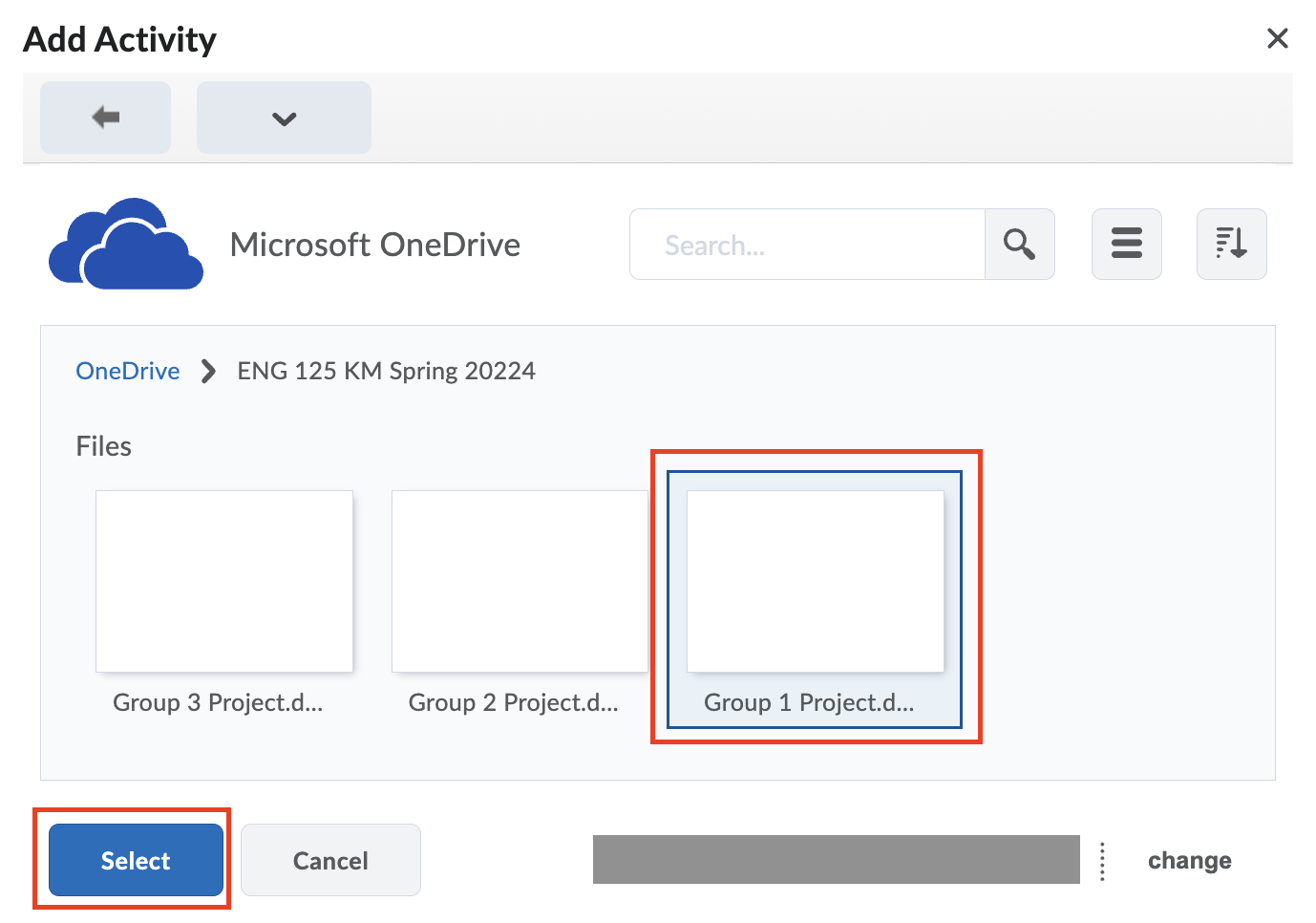 Select the file for the group to work on