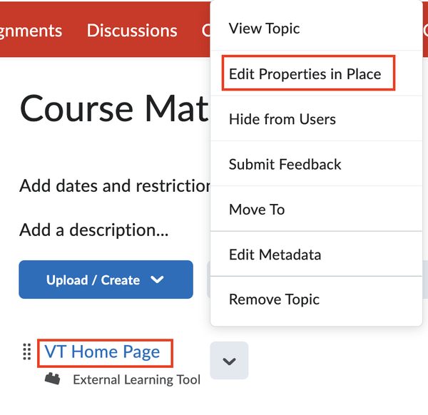 Edit link properties