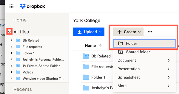 Create folder in Dropbox