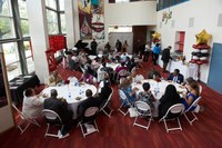 Alumni and Retired faculty gathered in PAC lobby for luncheon