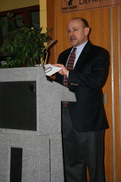 Seth Sporn announcing the winners of the Hortense Nash and Phyllis Sporn Memorial Scholarship Award