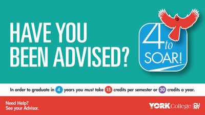 In order to graduate in 4 years, you must take 15 credits per semester. Need Help? See your Advisor.