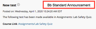 Bb standard announcement for a test