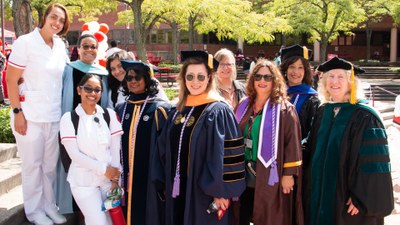Dean Maureen Becker, far right, enjoys a moment with Nursing department faculty and students