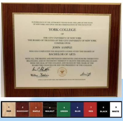 Color Options for Plaque for plaques