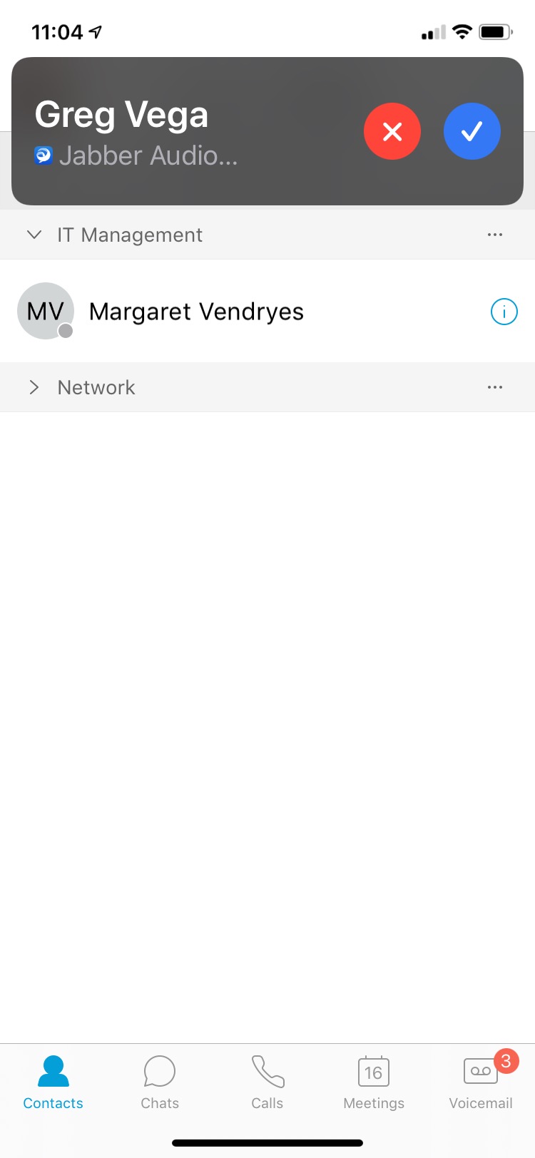 Inbound call banner across the top of mobile device