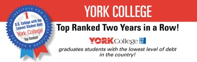 Top Ranked Two Years in a Row! York College graduates students with the lowest level of debt in the country!