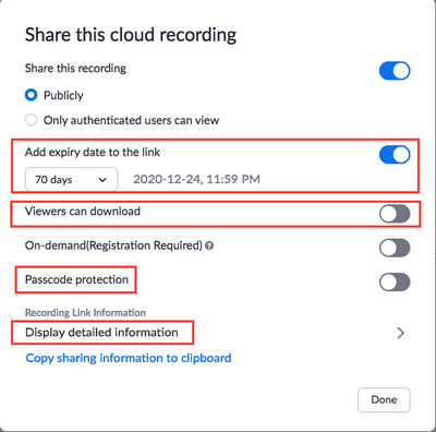 Zoom share recording settings