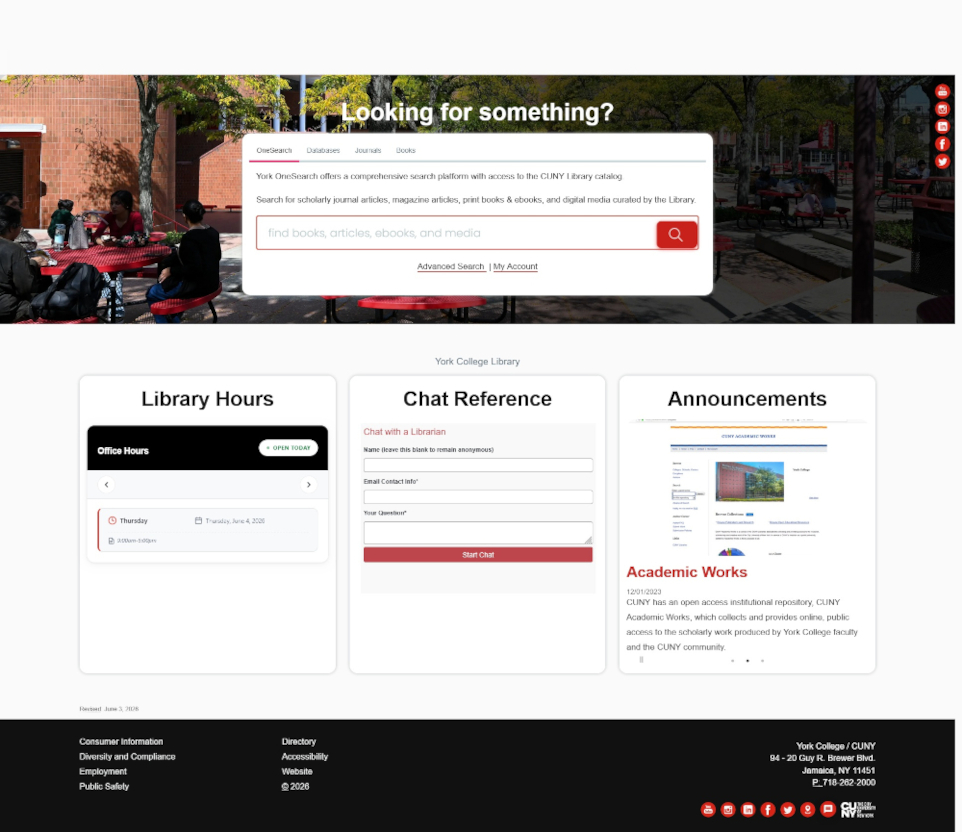 Screenshot of York library website in June 2026