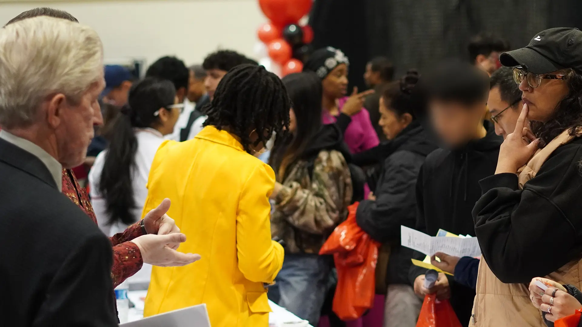 Prospective York students and parents gather to learn York's offerings.