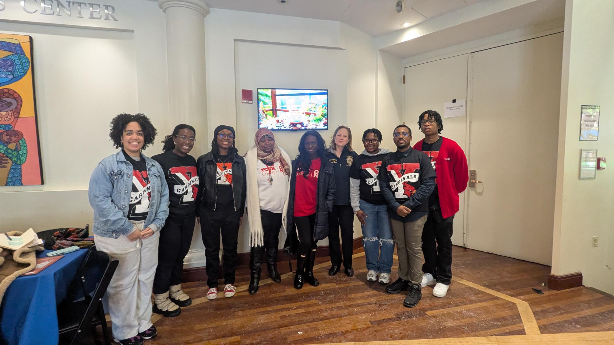 Queens District Attorney Melinda Katz poses with York's Project Serve volunteers during MLK celebration.
