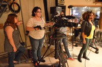 Students working a shoot in progress at the York College Television Studio.