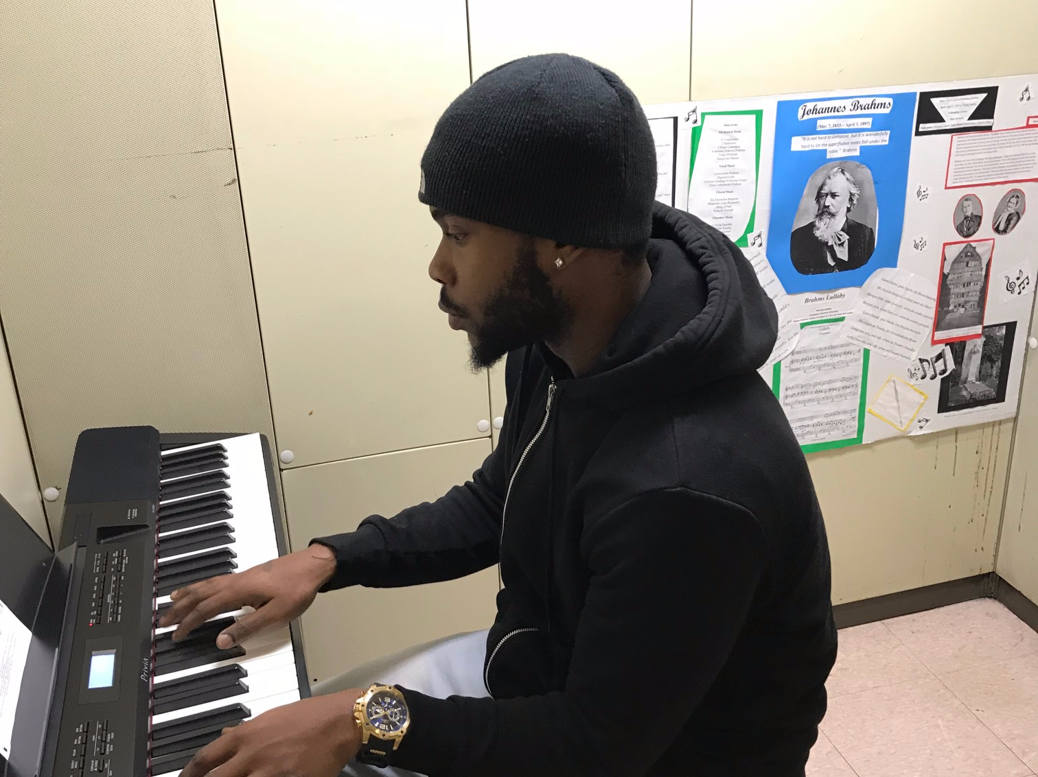 Student practicing in the LL03 practice room.