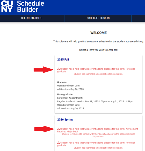 Schedule Builder Holds